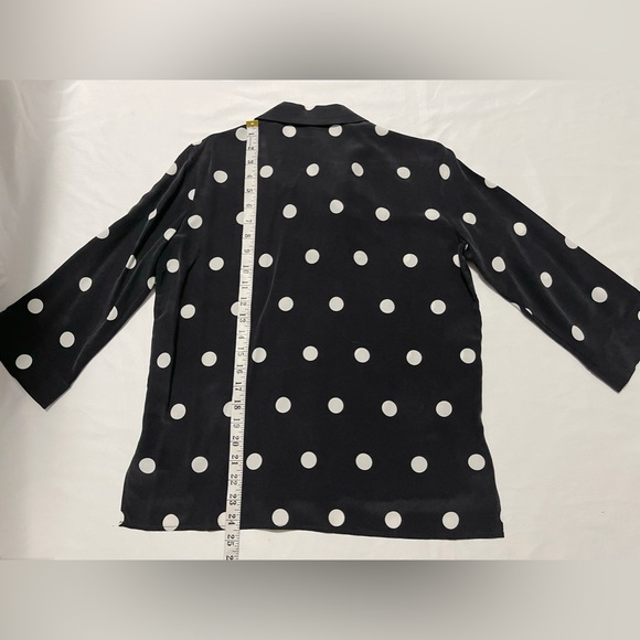 Black and White Polka Dot Three-Quarter Sleeve Silk Blouse - Picture 10 of 12
